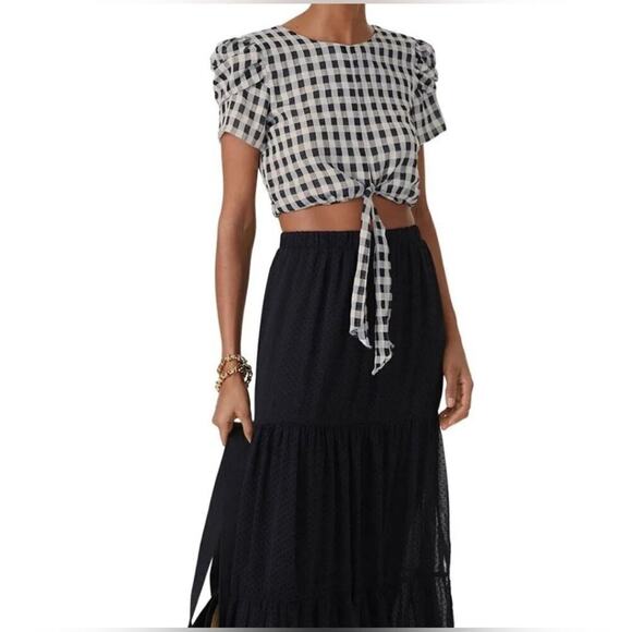 Cosmopolitan x Dress the Population Black and White Check Cropped Blouse Size M - Picture 1 of 6